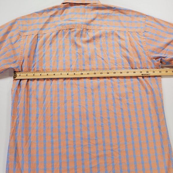 Johnston Murphy Shirt Men Medium Orange Blue Check Regular Fit Casual Button Up - Picture 12 of 14